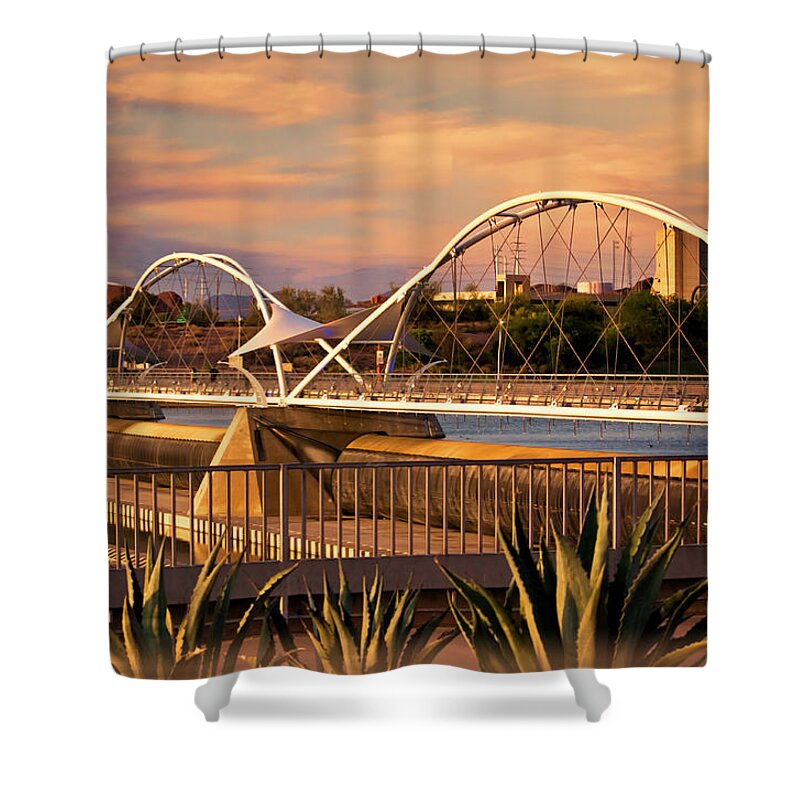 Tempe Shower Curtain featuring the digital art Tempe Pedestrian Bridge by Georgianne Giese
