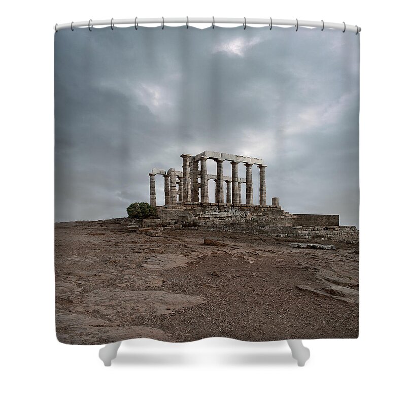 Greek Culture Shower Curtain featuring the photograph Temple Of Poseidon At Sounion, Greece by Ed Freeman