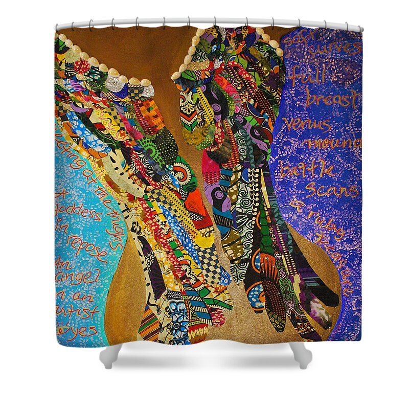 Textile Art Shower Curtain featuring the tapestry - textile Temple of the Goddess Eye Vol 1 by Apanaki Temitayo M