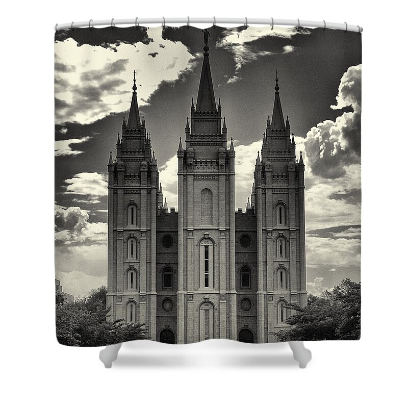 Joshua House Photography Shower Curtain featuring the photograph Temple Square Black and White by Joshua House