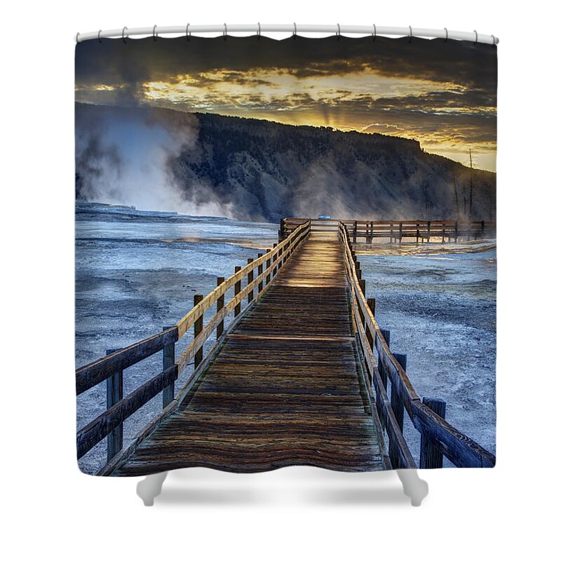 Yellowstone National Park Shower Curtain featuring the photograph Terrace Boardwalk by Mark Kiver