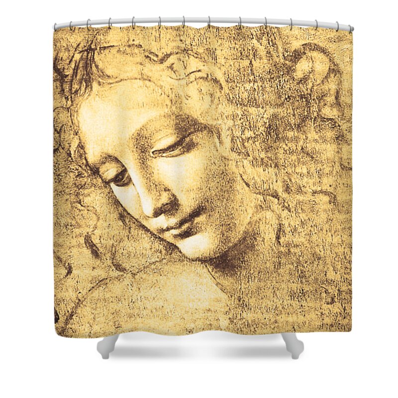 Leonardo Da Vinci Shower Curtain featuring the painting Testa di fanciulla detta la scapigliata by Leonardo Da Vinci