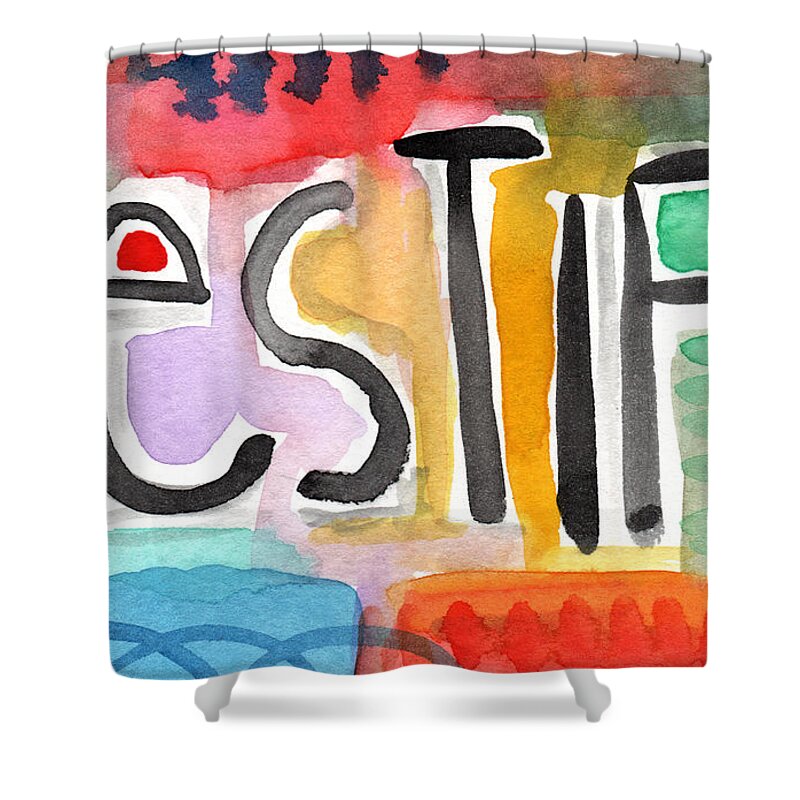 Testify Shower Curtain featuring the painting Testify- colorful pop art painting by Linda Woods