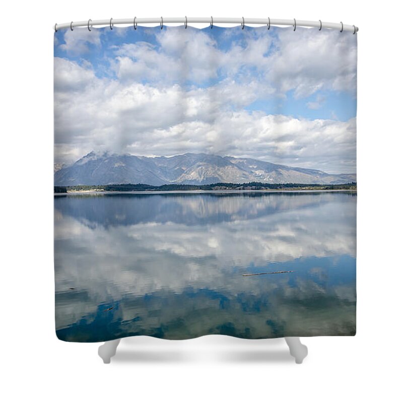 Teton Range In A Cloud Surround Shower Curtain featuring the photograph Teton Range In A Cloud Surround by Debra Martz