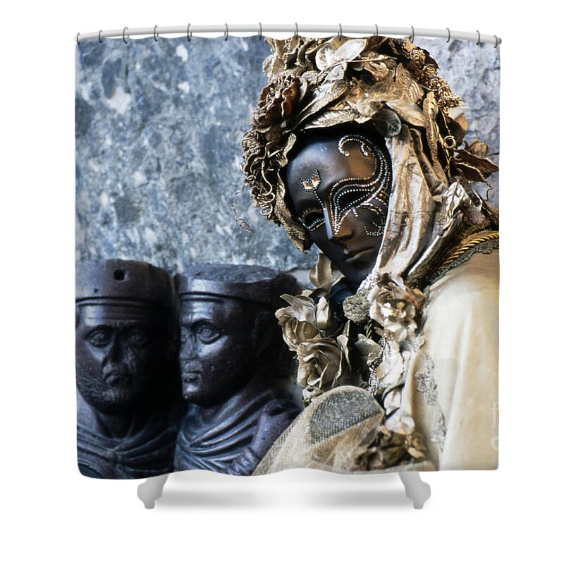 Venezia Shower Curtain featuring the photograph Tetrachi and dark Mask by Riccardo Mottola