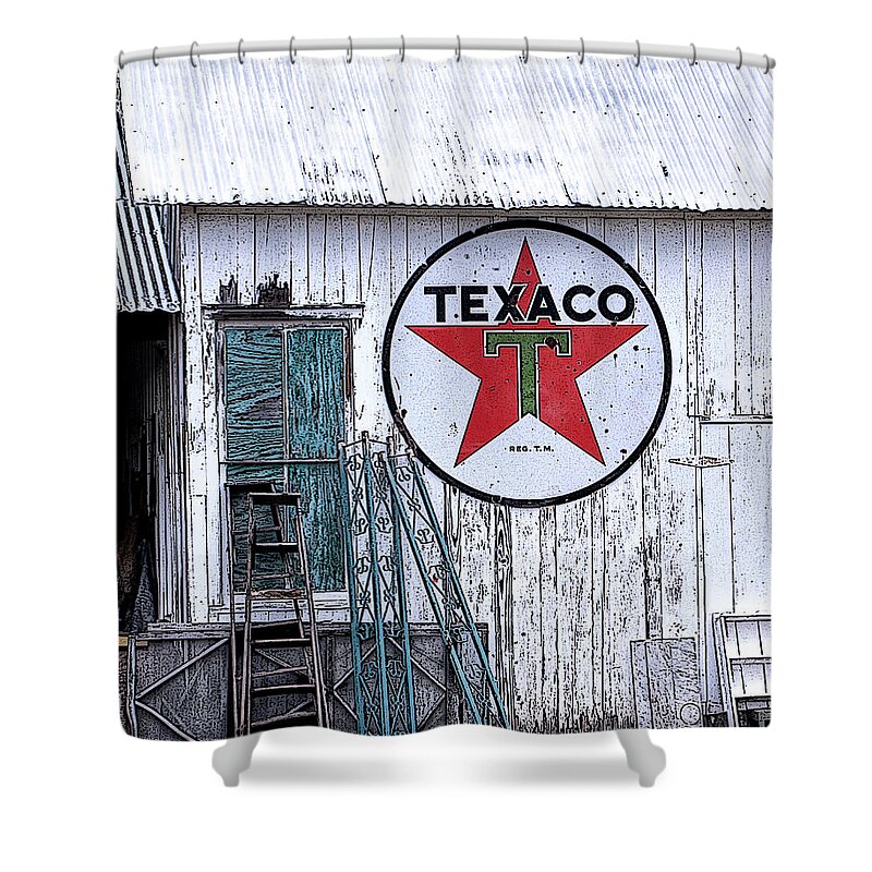 Texaco Canvas Print Shower Curtain featuring the photograph Texaco Times Past by Lucy VanSwearingen