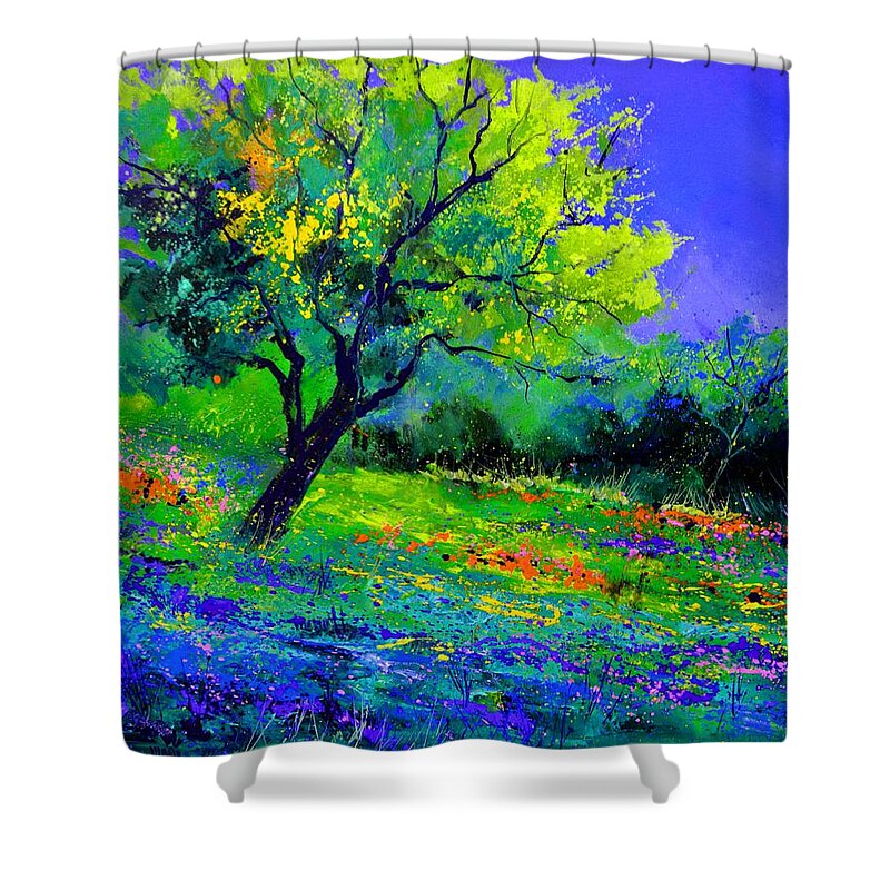 Landscape Shower Curtain featuring the painting Texan oak 764110 by Pol Ledent