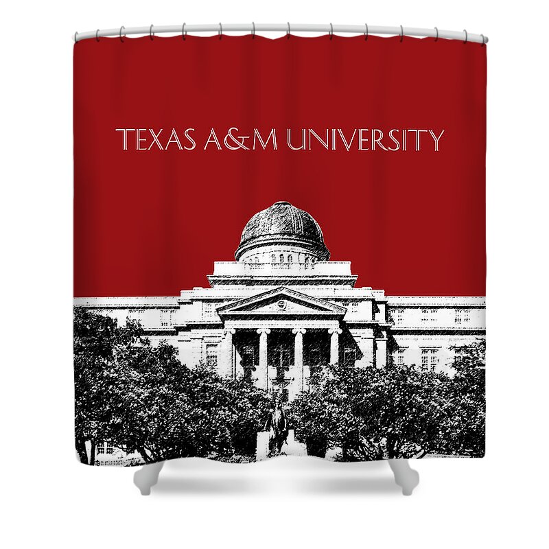 University Shower Curtain featuring the digital art Texas A and M University - Dark Red by DB Artist