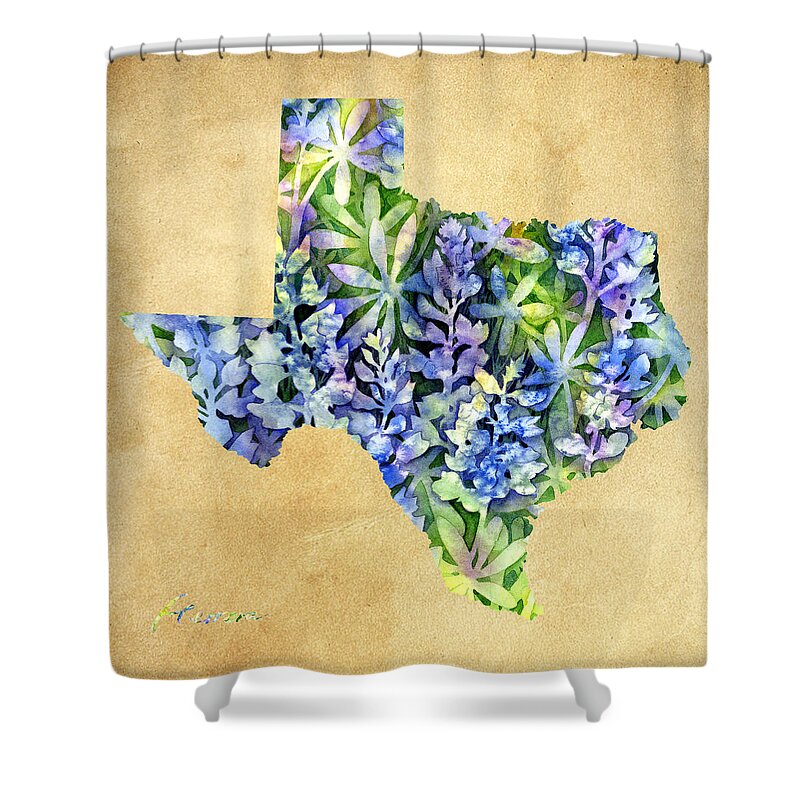 Texas Shower Curtain featuring the painting Texas Blues Texas Map by Hailey E Herrera