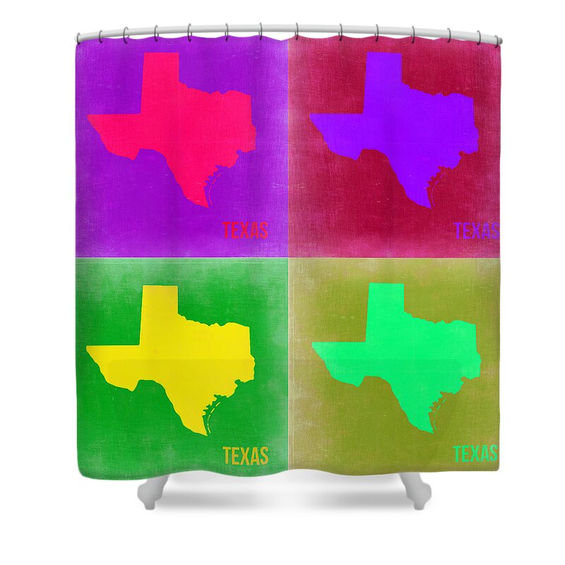Texas Map Shower Curtain featuring the painting Texas Pop Art Map 2 by Naxart Studio
