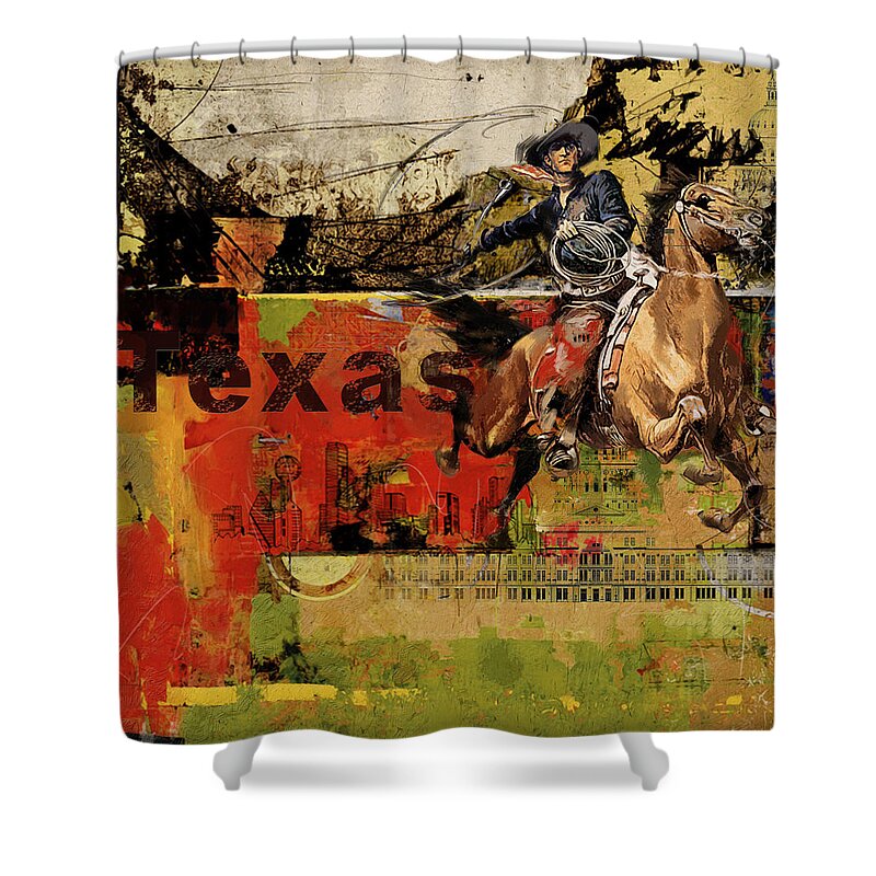 Texas Shower Curtain featuring the painting Texas Rodeo by Corporate Art Task Force