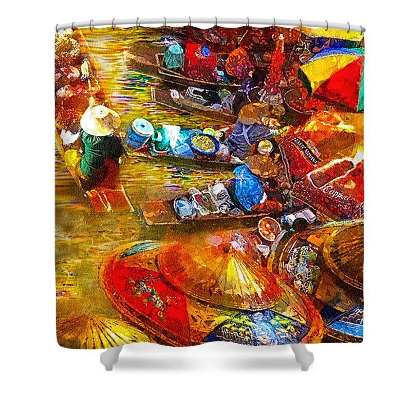 Thai Market Day Shower Curtain featuring the painting Thai Market Day by Mo T