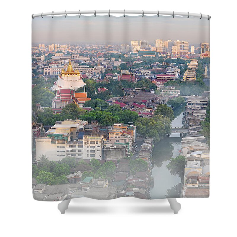 Dawn Shower Curtain featuring the photograph Thailand, Bangkok, The Golden Mount At by Shaun Egan