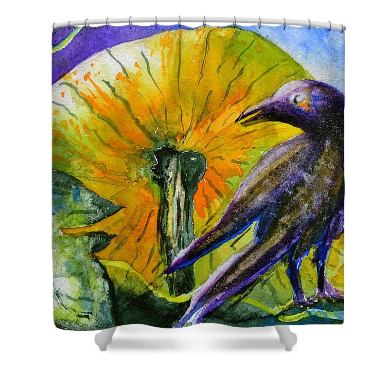 Crow Shower Curtain featuring the painting That Which Lies Behind by Beverley Harper Tinsley