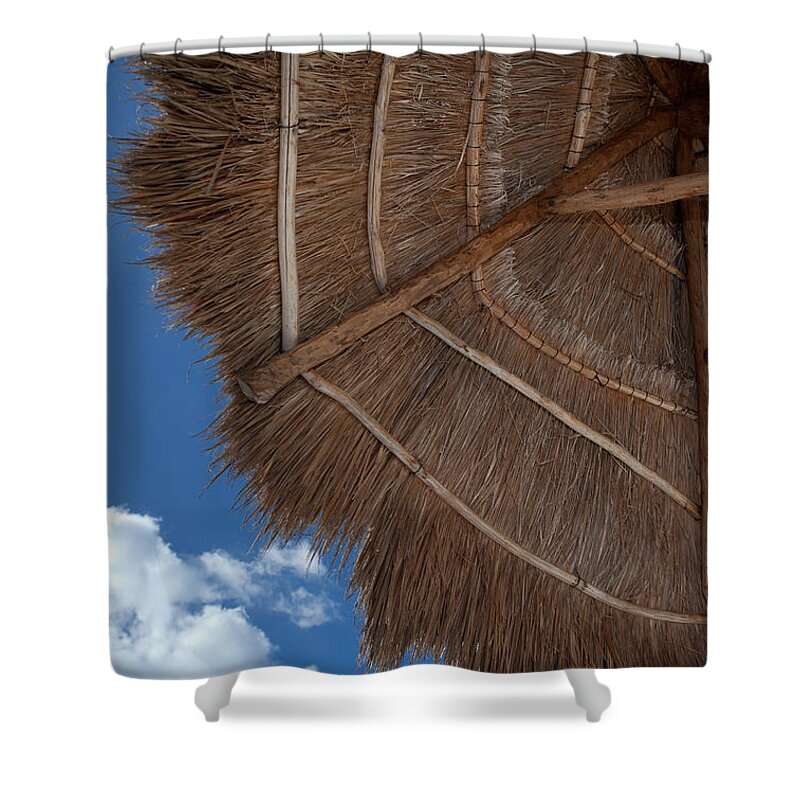Beach Shower Curtain featuring the photograph Thatched Umbrella by Kyle Lee