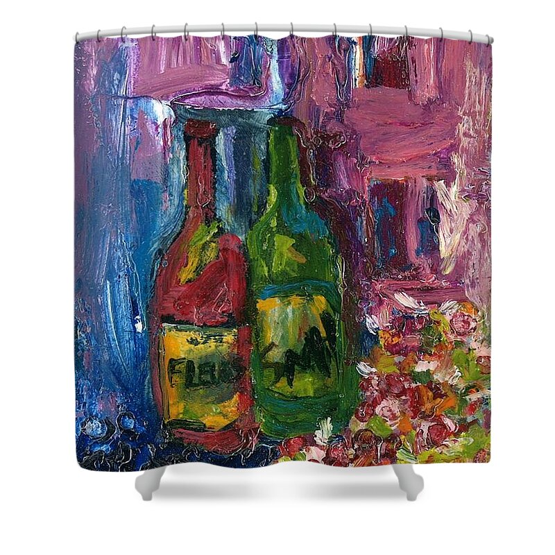 Geraniums Shower Curtain featuring the painting Thats A Vino by Sherry Harradence