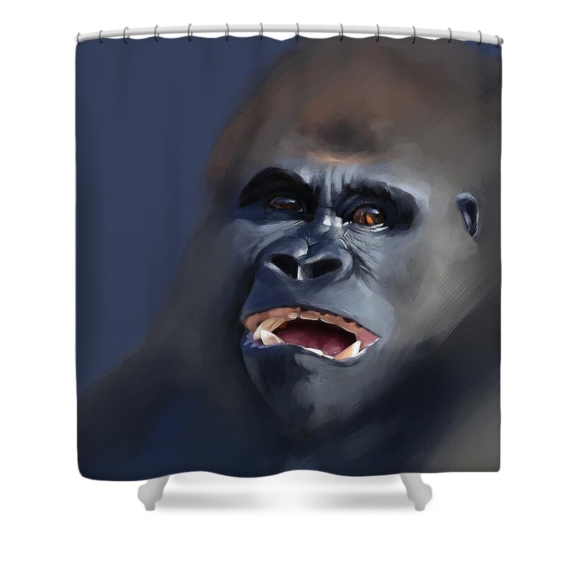 Gorilla Shower Curtain featuring the painting That's Pretty Funny Actually by Arie Van der Wijst