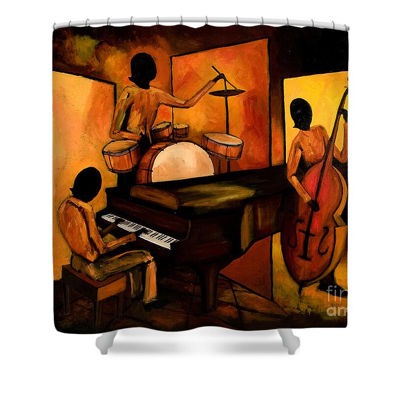 Jazz Shower Curtain featuring the painting The 1st Jazz Trio by Larry Martin
