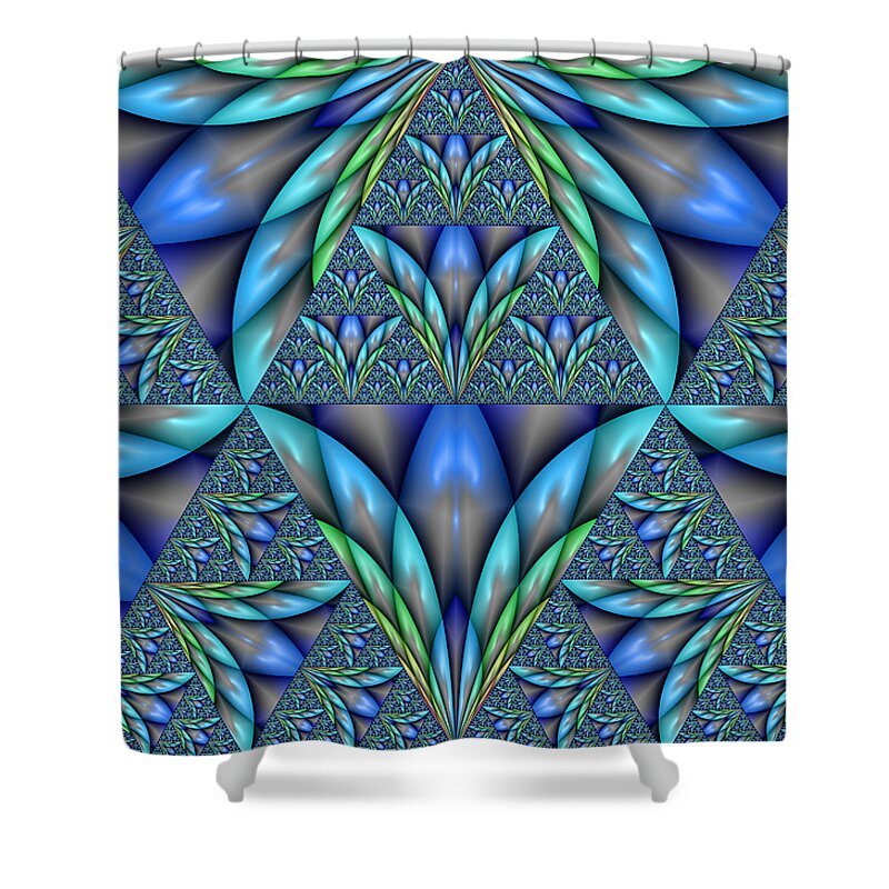 This Unique Sierpinski Fractal Art Piece Makes A Great Gift For An Architect Shower Curtain featuring the digital art The Age of Art Deco by Manny Lorenzo
