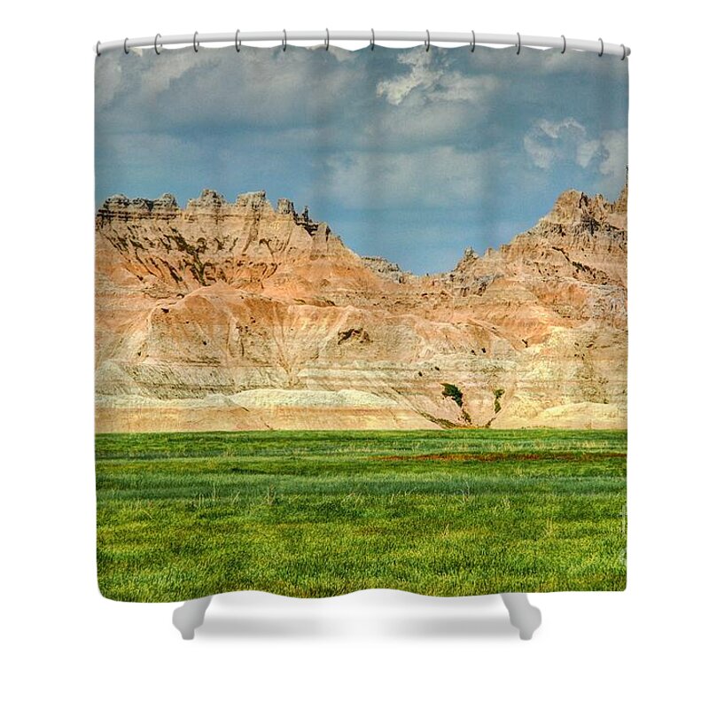 Badlands Shower Curtain featuring the photograph The Aggro Crag by Anthony Wilkening