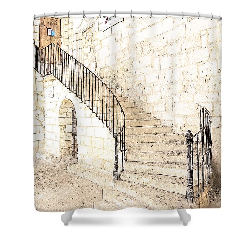 Architecture Shower Curtain featuring the photograph The Ancient Stone Staircase by Heiko Koehrer-Wagner