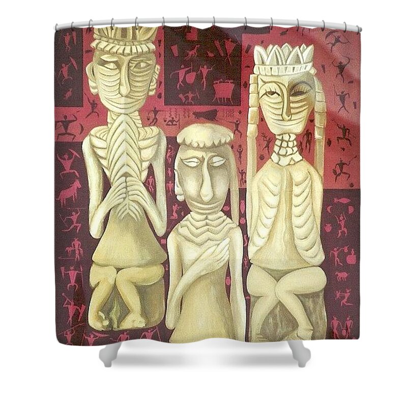 Figurative Abstract Shower Curtain featuring the painting The Ancient Wedding by Fei A