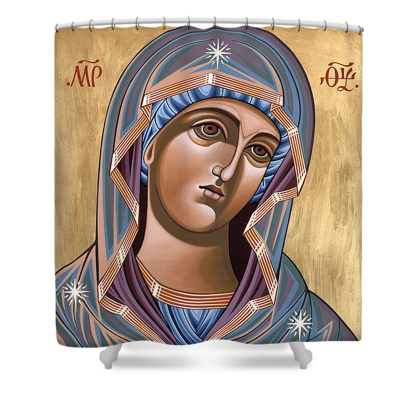 Andronicus Icon Shower Curtain featuring the painting The Andronicus Icon of the Mother of God Consoler of Women 123 by William Hart McNichols