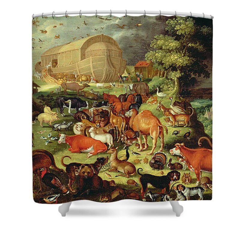 Old Testament Shower Curtain featuring the painting The Animals Entering The Ark by Jacob II Savery