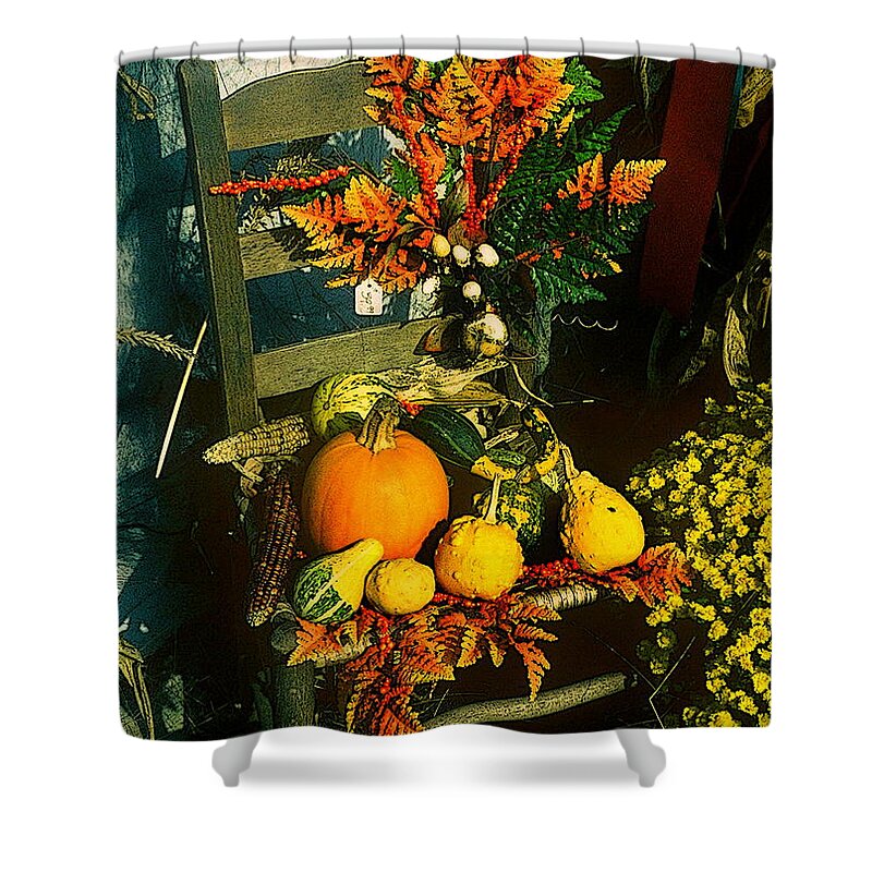 Fine Art Shower Curtain featuring the photograph The Autumn Chair by Rodney Lee Williams