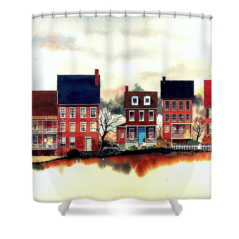 Old New Castle Delaware Shower Curtain featuring the painting The Back of the Strand by William Renzulli
