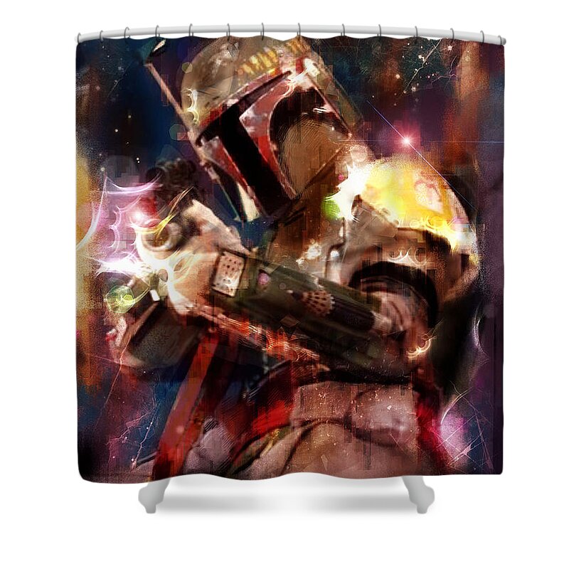 Boba Fett Shower Curtain featuring the mixed media The Bad Guy by Russell Pierce