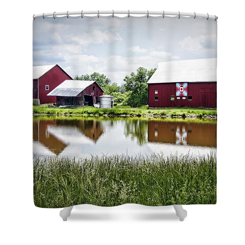 Barn Shower Curtain featuring the photograph The Bandstand Quilt Barn by Cricket Hackmann