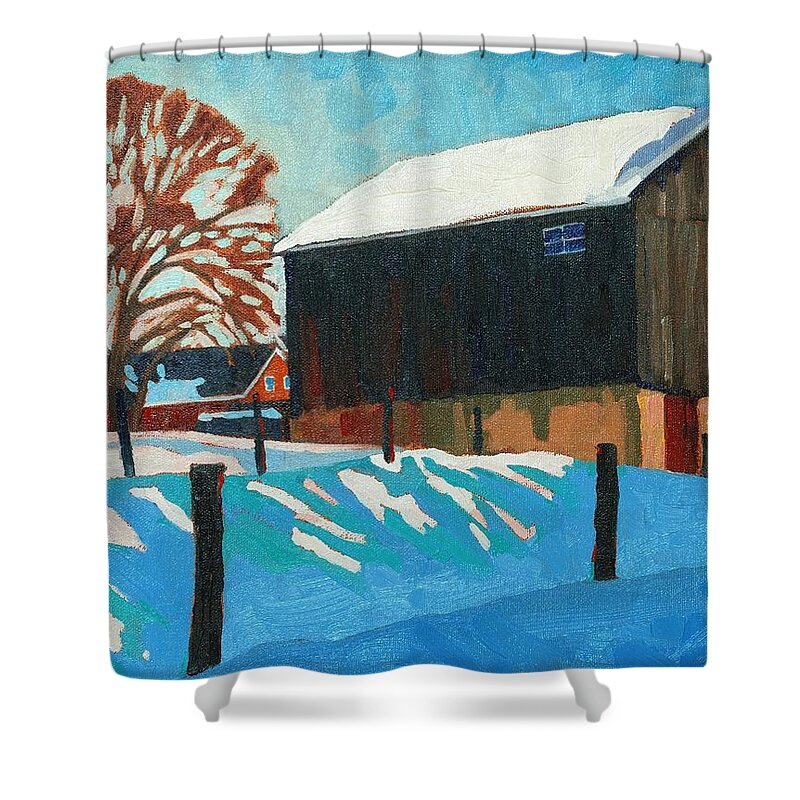 Bank Shower Curtain featuring the painting The Barnyard by Phil Chadwick