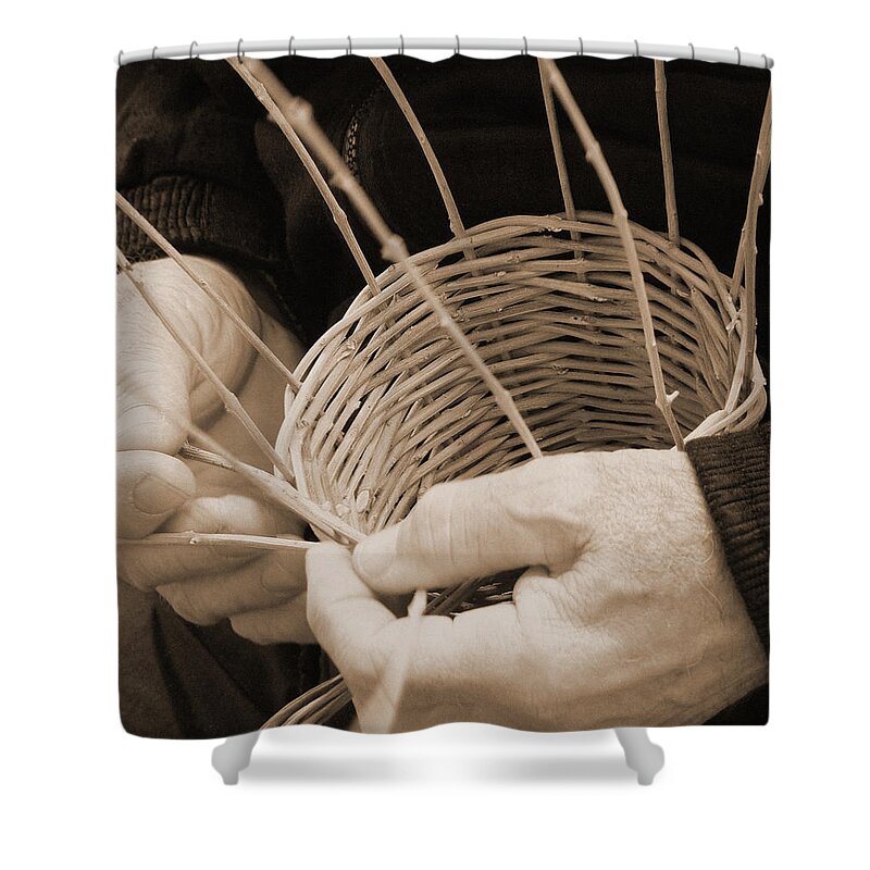 Sepia Shower Curtain featuring the photograph The Basket Weaver by Marcia Socolik