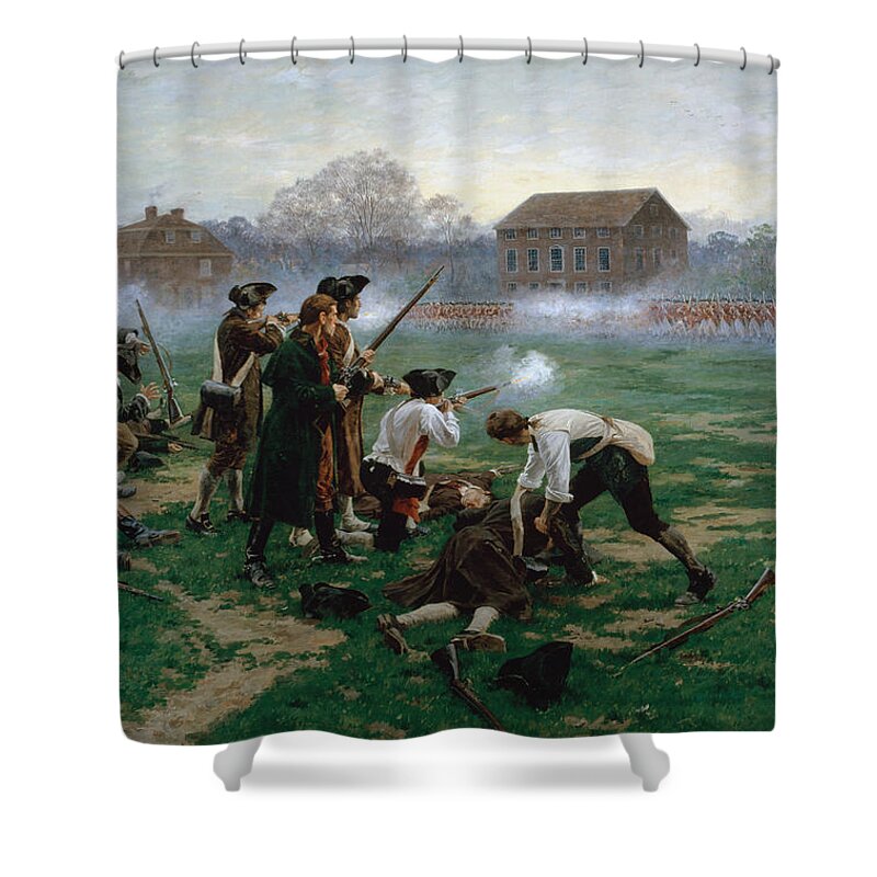 Massachusetts Shower Curtain featuring the painting The Battle Of Lexington, 19th April 1775 by William Barnes Wollen