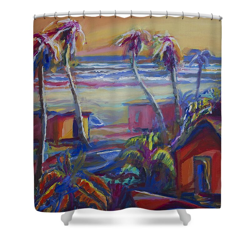 Abstract Shower Curtain featuring the painting The Beach by Cynthia McLean