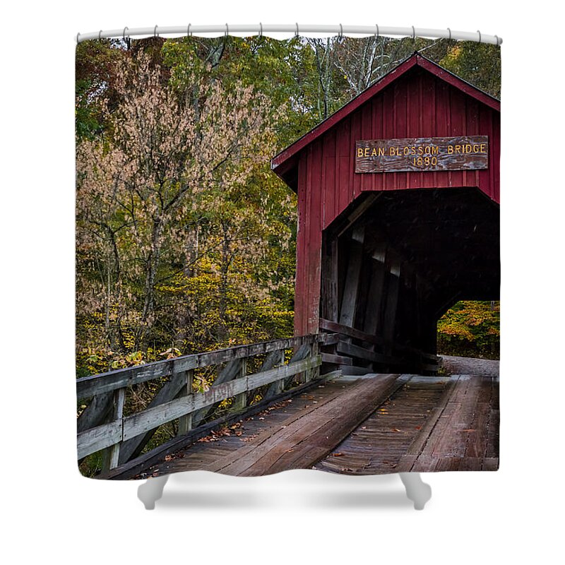 Autumn Shower Curtain featuring the photograph The Bean Blossom Bridge by Ron Pate