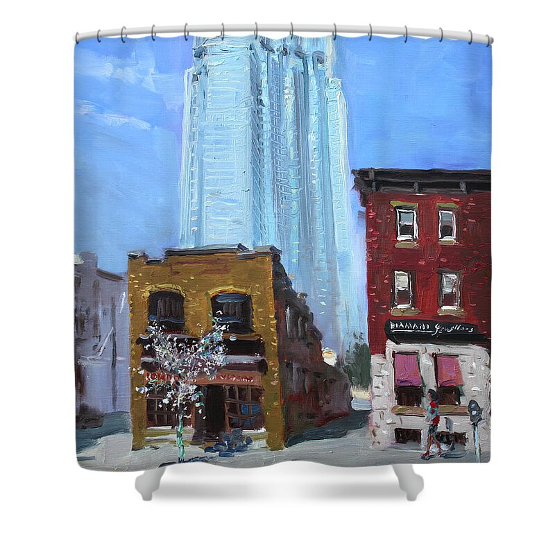 London Canada Shower Curtain featuring the painting The Beauty n' the Background in London Canada by Ylli Haruni