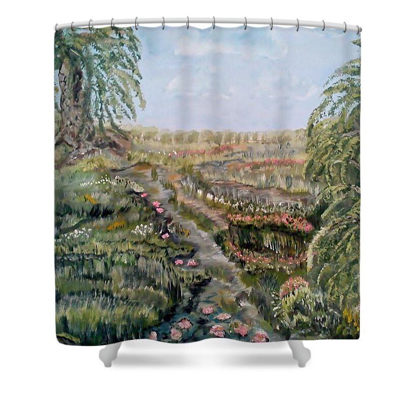 Landscape Shower Curtain featuring the painting The Beauty of a Marsh by Felicia Tica