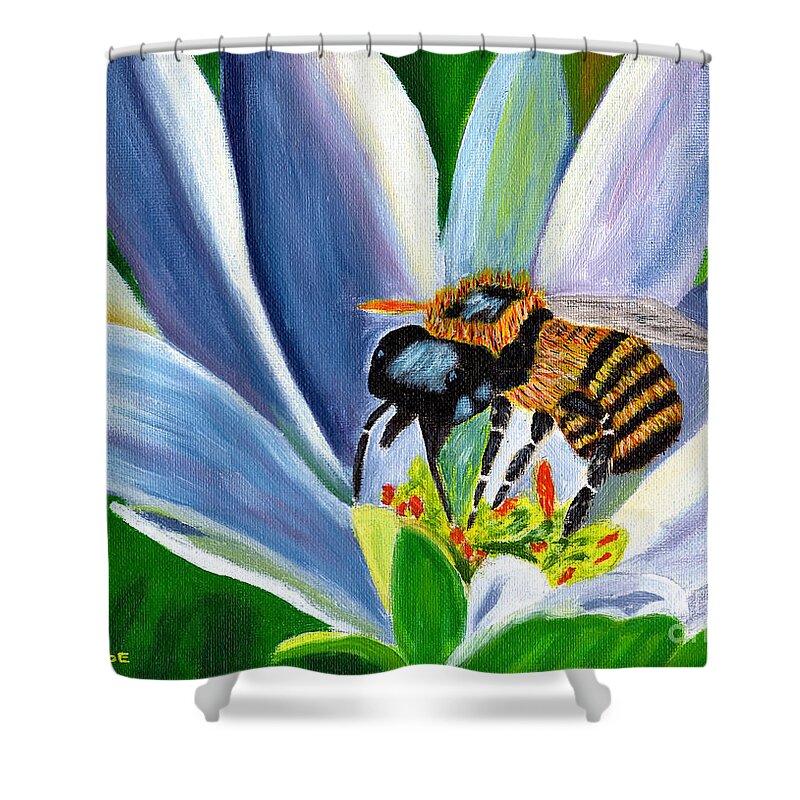 Bee Shower Curtain featuring the painting The Bee by Laura Forde