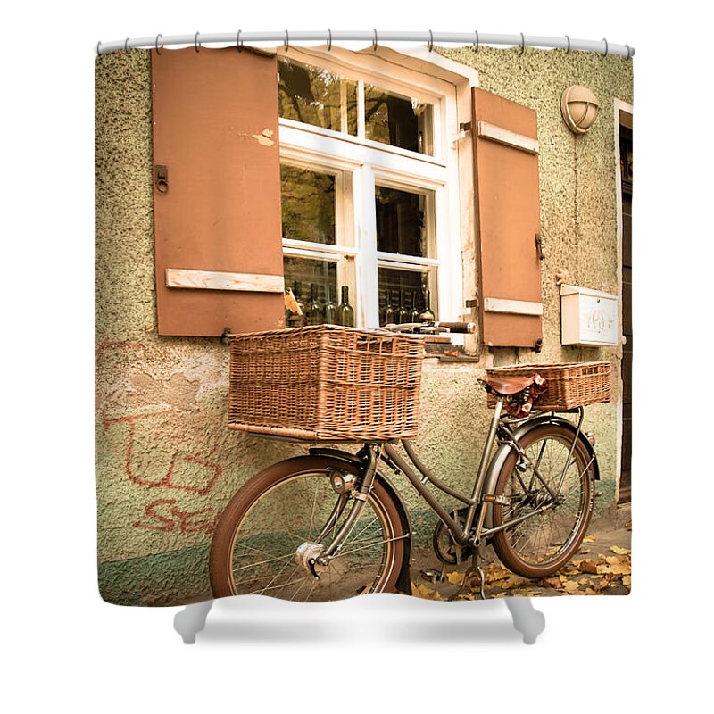 Autumn Shower Curtain featuring the photograph The Bicycle by Hannes Cmarits