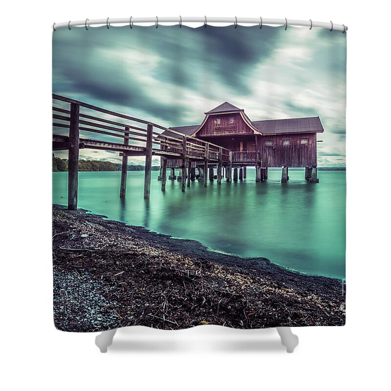 Ammersee Shower Curtain featuring the photograph The big bath house by Hannes Cmarits