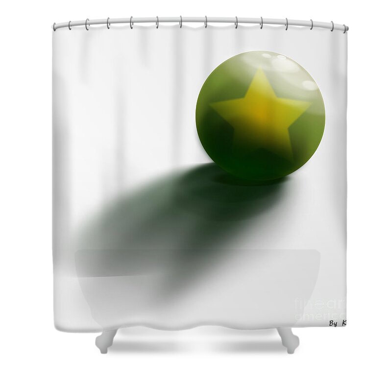 Big Shower Curtain featuring the digital art Green Ball decorated with star white background by Vintage Collectables