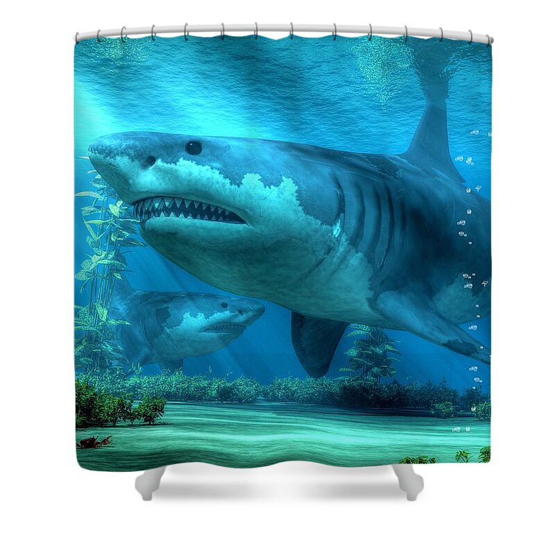  Shower Curtain featuring the digital art The Biggest Shark by Daniel Eskridge