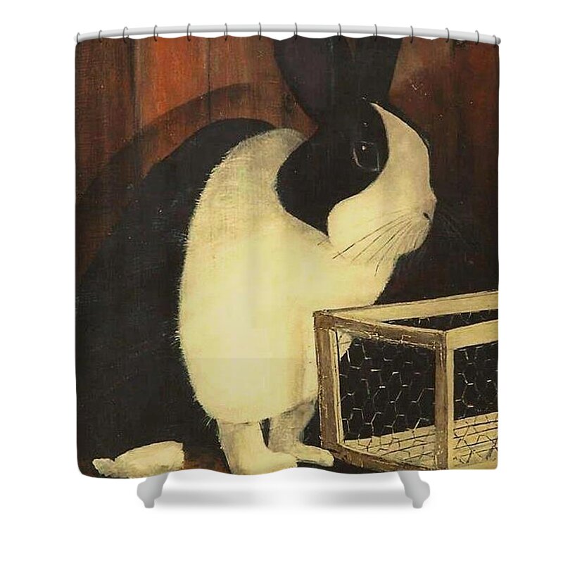 Images Shower Curtain featuring the painting The Black and White Dutch Rabbit 2 by Diane Strain