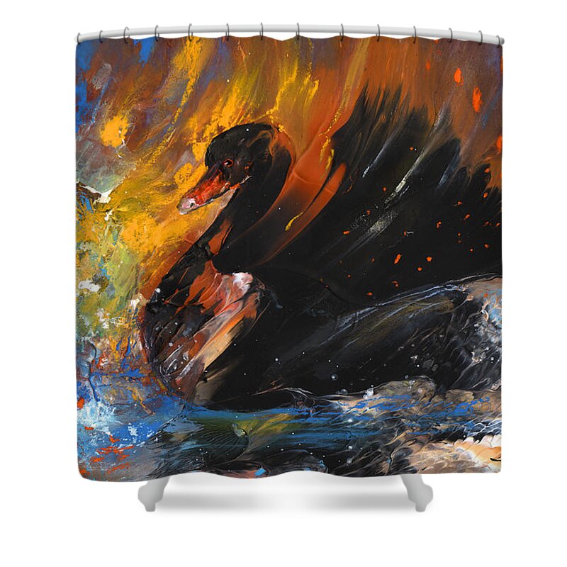 Fantasy Shower Curtain featuring the painting The Black Swan by Miki De Goodaboom