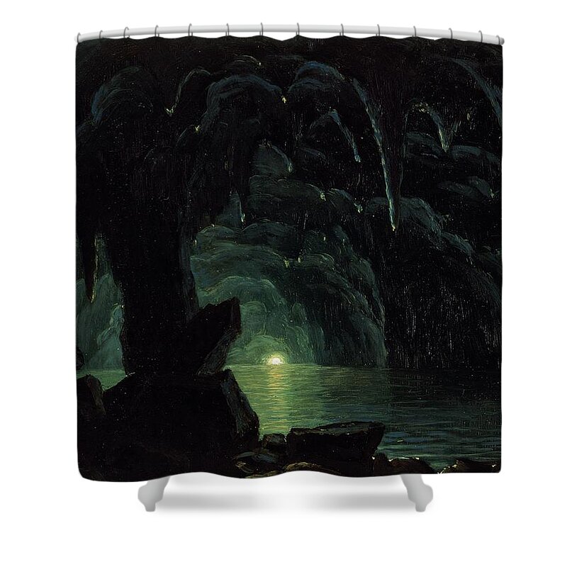 The Blue Grotto Shower Curtain featuring the painting The Blue Grotto by Albert Bierstadt
