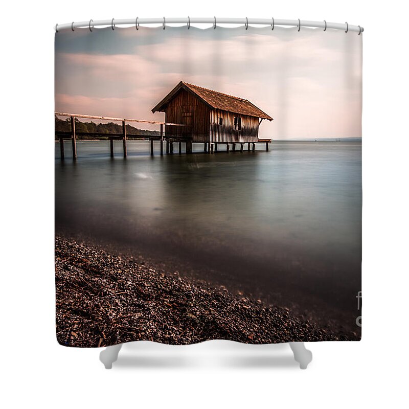 Ammersee Shower Curtain featuring the photograph The boats house by Hannes Cmarits