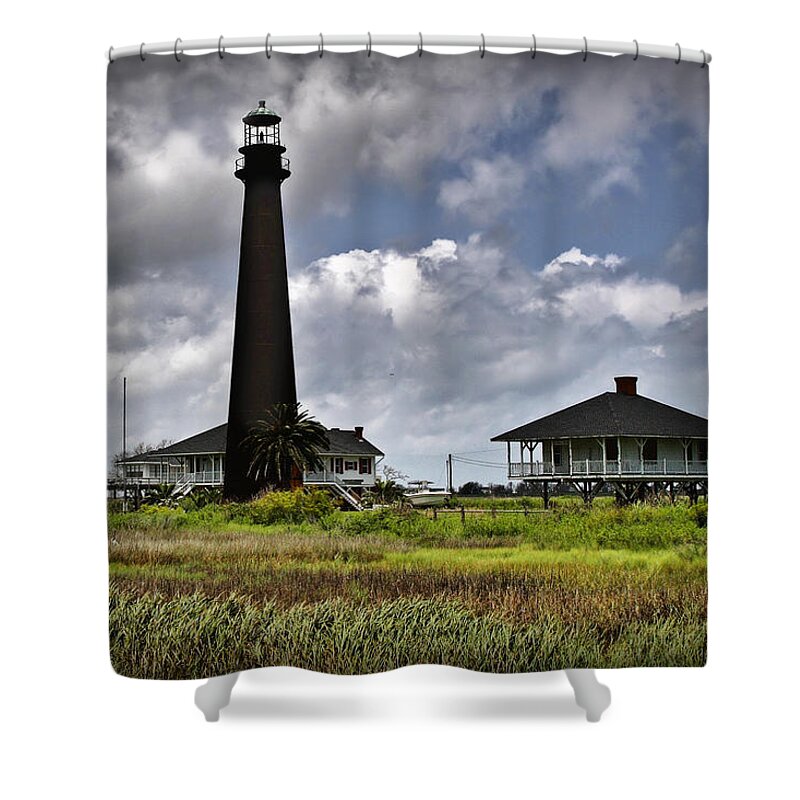 Lighthouse Shower Curtain featuring the digital art The Bolivar Lighthouse by Linda Unger
