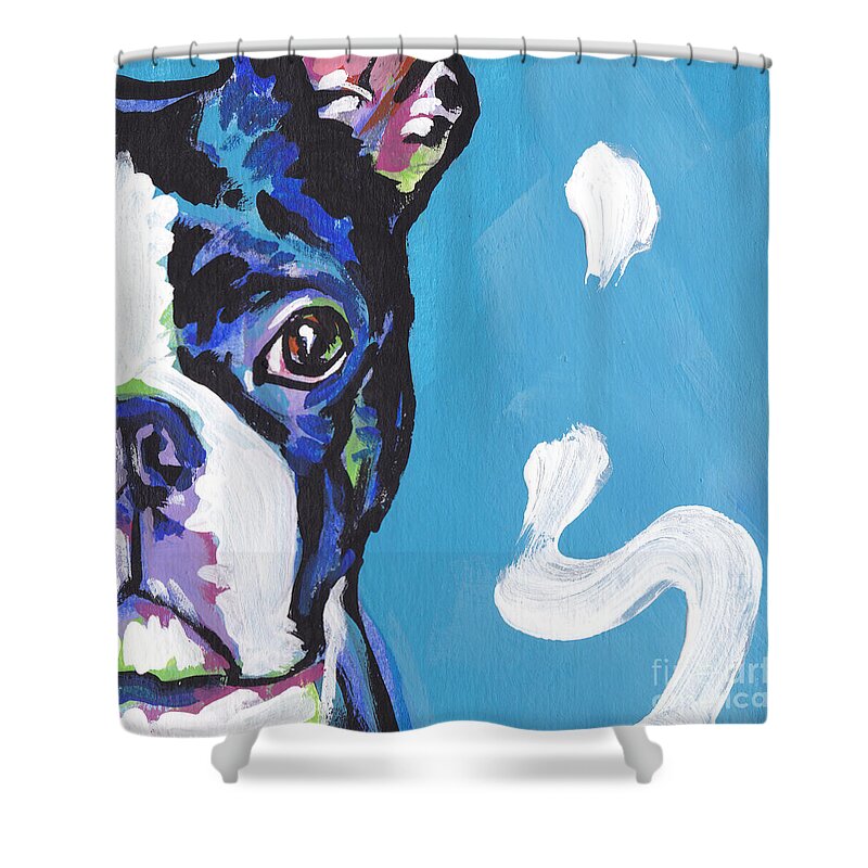 Boston Terrier Shower Curtain featuring the painting The Boss by Lea S